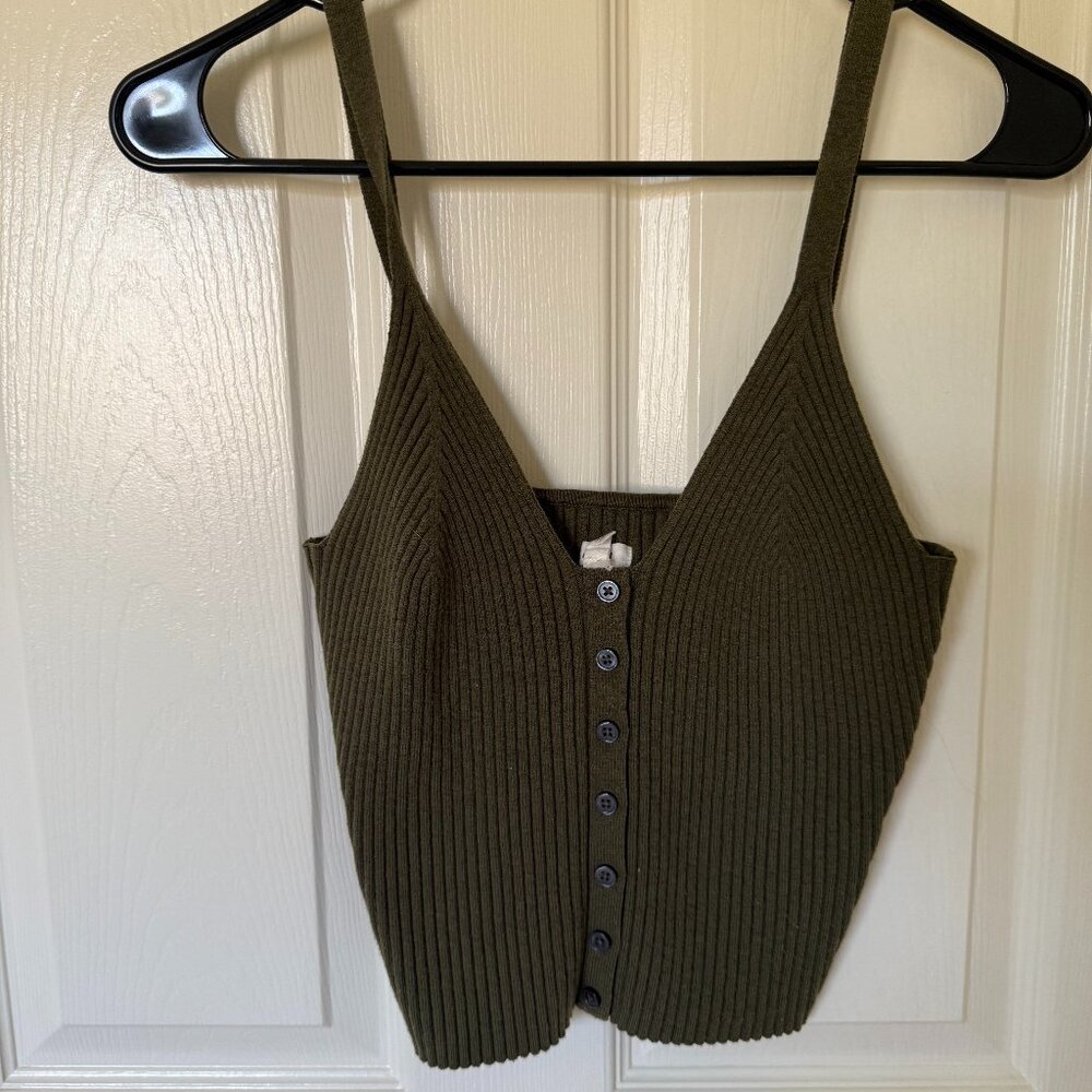 Green, Knit Crop Tank Top